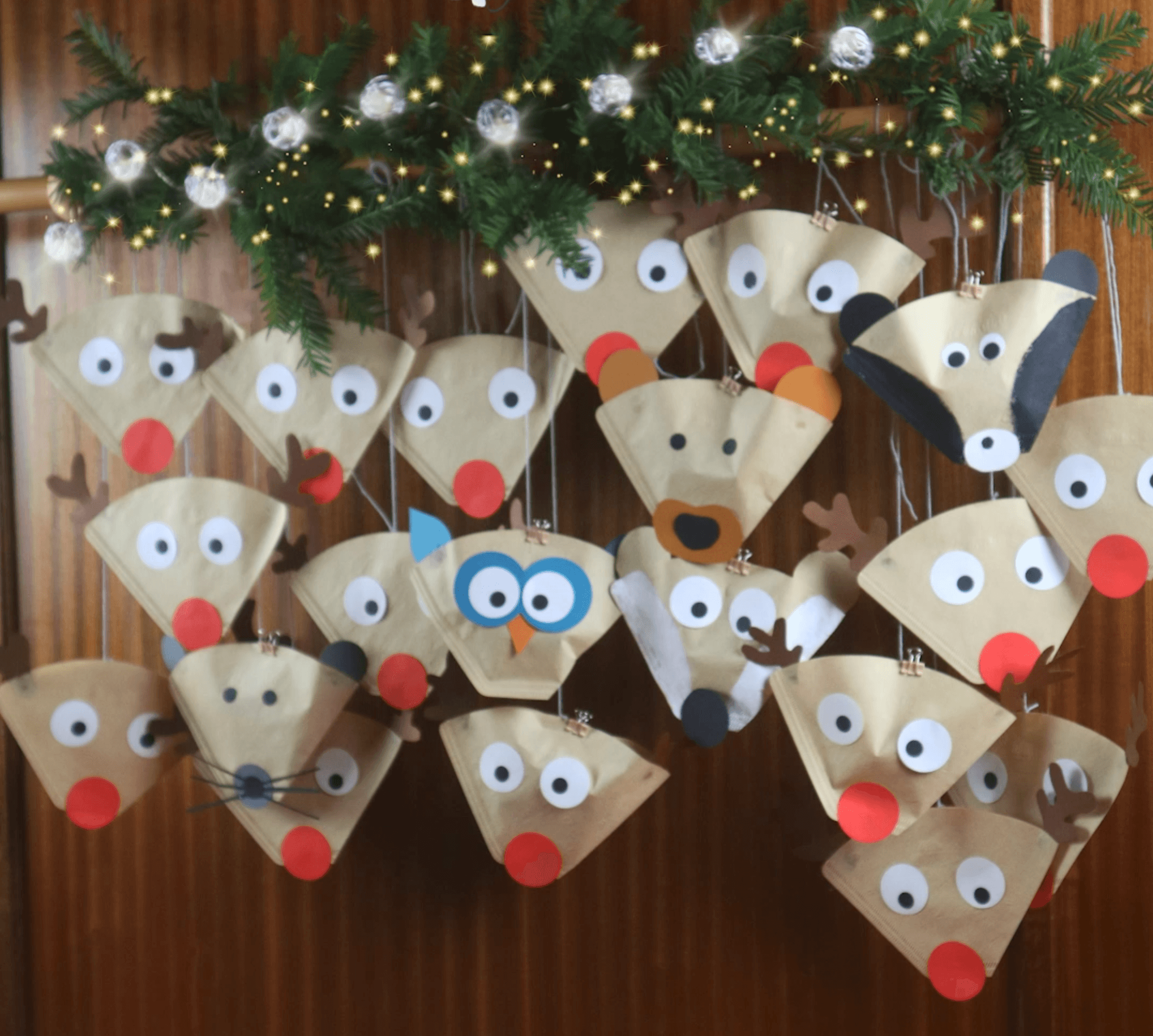 Rentier Adventskalender aus Kaffeefiltern